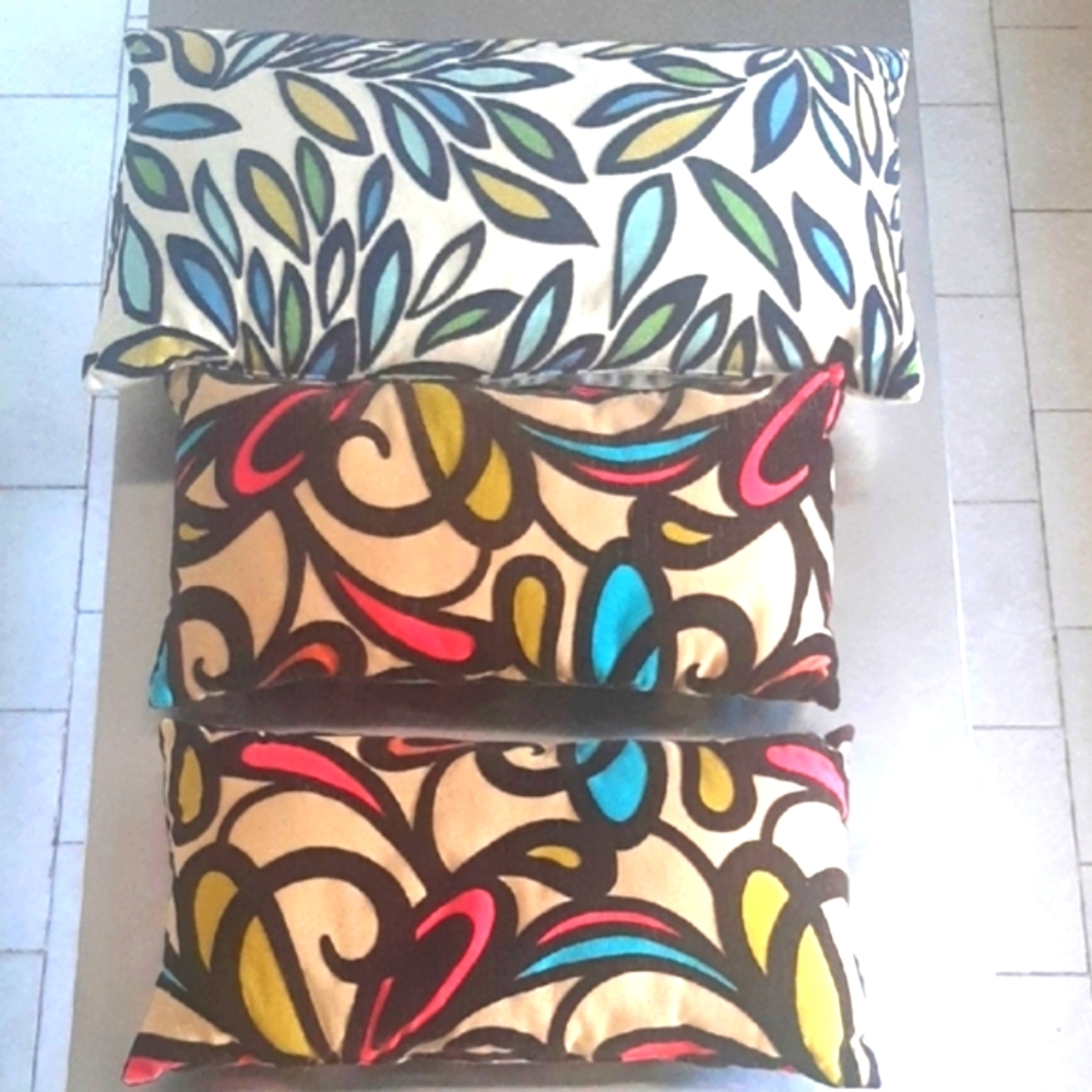 3 Vibrant Leaf and Swirl VELVET Patterned Accent Pillows